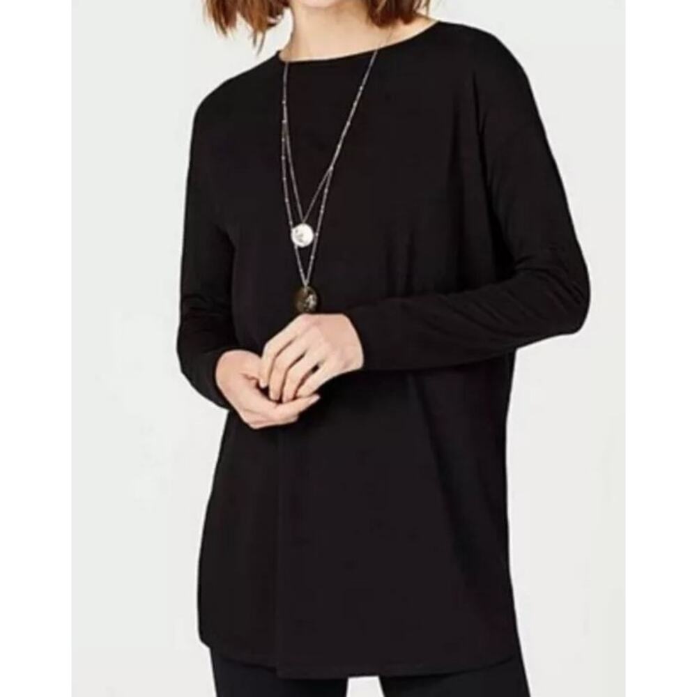 J. Jill Ribbed Accordion Knit Black Sweater Tunic Small